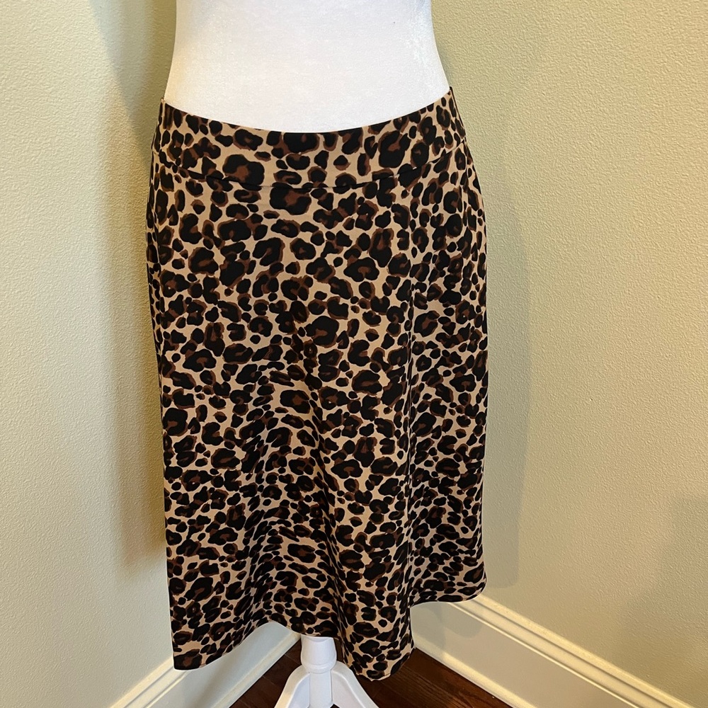 LOFT leopard Brown and Cream Asymmetrical Midi Skirt